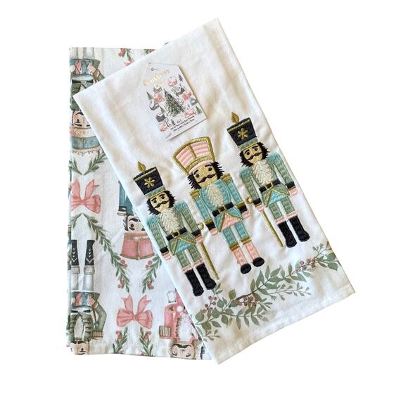 Christmas Pastel Nutcracker Kitchen Towels 20 x 28 Set of 2 Embroidered New - Picture 1 of 8